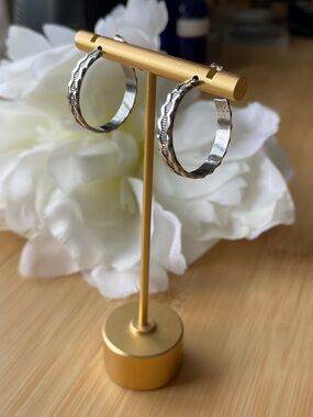 Sterling Silver Textured Hoop Earrings - 1”diameter